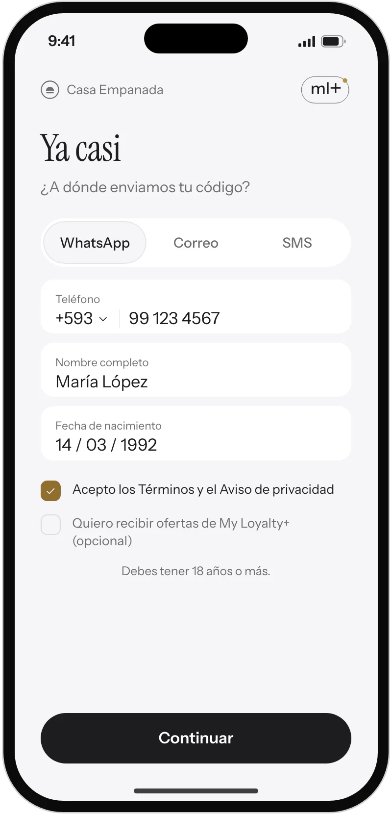 Registro del cliente